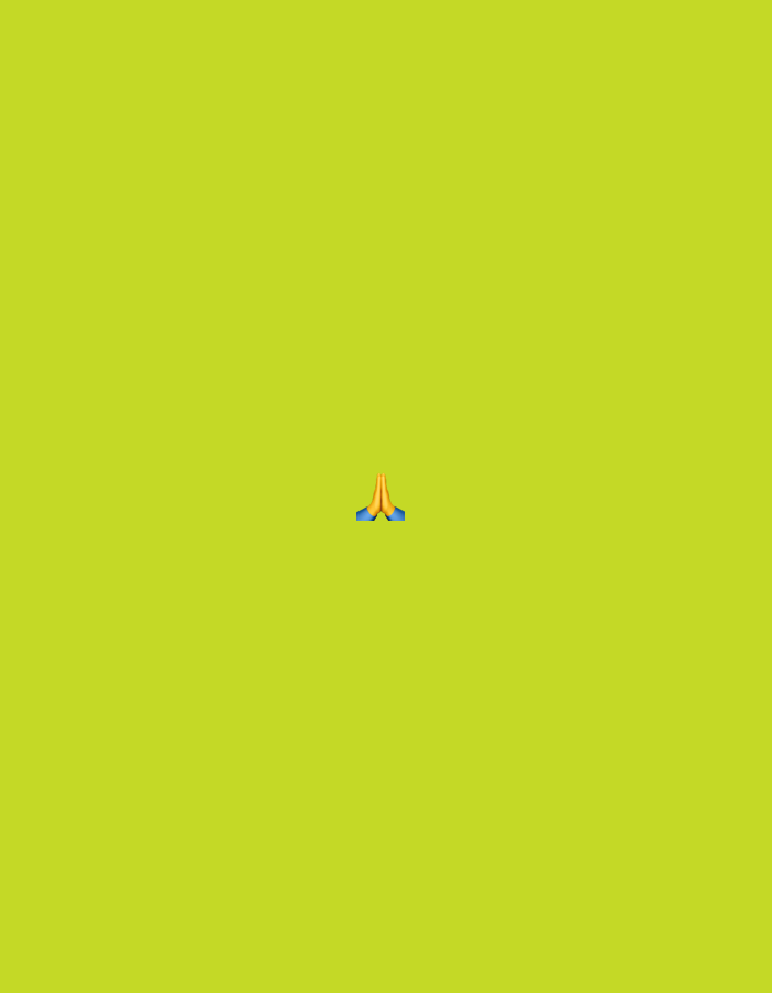 The image features a prominent "folded hands" emoji, centrally positioned against a solid, bright lime green background. The emoji depicts two hands pressed together with fingers pointing upwards, rendered in a yellow-gold skin tone with visible blue cuffs or sleeves at the wrists. This gesture is widely recognized to symbolize prayer, gratitude, appreciation, or a respectful greeting. The setting is minimalist and abstract, consisting solely of the vibrant, uniform background and the emoji. There are no other subjects, objects, or visible text in the image. No specific time of day or weather conditions are discernible, as the image is a digital graphic without environmental context. Given the location context of Santa Ana, Venezuela, the image could evoke themes of spirituality, hope, thankfulness, or a plea associated with the region.