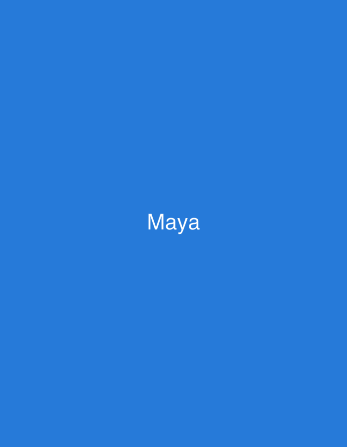 The image displays the word "Maya" in white, sans-serif font, centrally positioned against a solid, vibrant blue background. The blue color uniformly fills the entire frame. There are no other discernible subjects, objects, people, or environmental details present. The image provides no visual information or context that would indicate a specific location, city, or country, including Casablanca, Morocco.