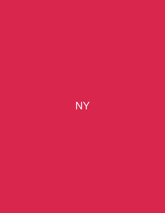 The image displays a solid, uniform crimson red background. Centrally positioned on this background are the uppercase sans-serif letters 'NY' in white. There are no discernible people, specific objects beyond the text, or ongoing actions depicted within the frame. The environment is abstract, consisting solely of a colored field. This scene is located in the city of Casablanca, Morocco.