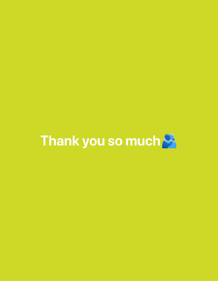 The image features the text "Thank you so much" in white, set against a solid yellow background. A blue emoji of a person hugging is positioned near the end of the phrase. The text and emoji are centered horizontally on the screen. The yellow background is a light, vibrant shade.