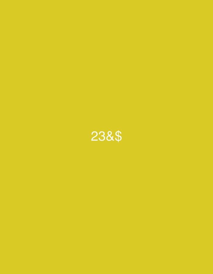 The image displays a solid, uniform yellow background. In the approximate horizontal center and slightly below the vertical midline, white sans-serif text is present. The text consists of the characters '23&$'. There are no visible people, objects, actions, interactions, or discernible environmental features. The image provides no visual information to indicate a specific geographic location, including the city of Casablanca, Morocco.