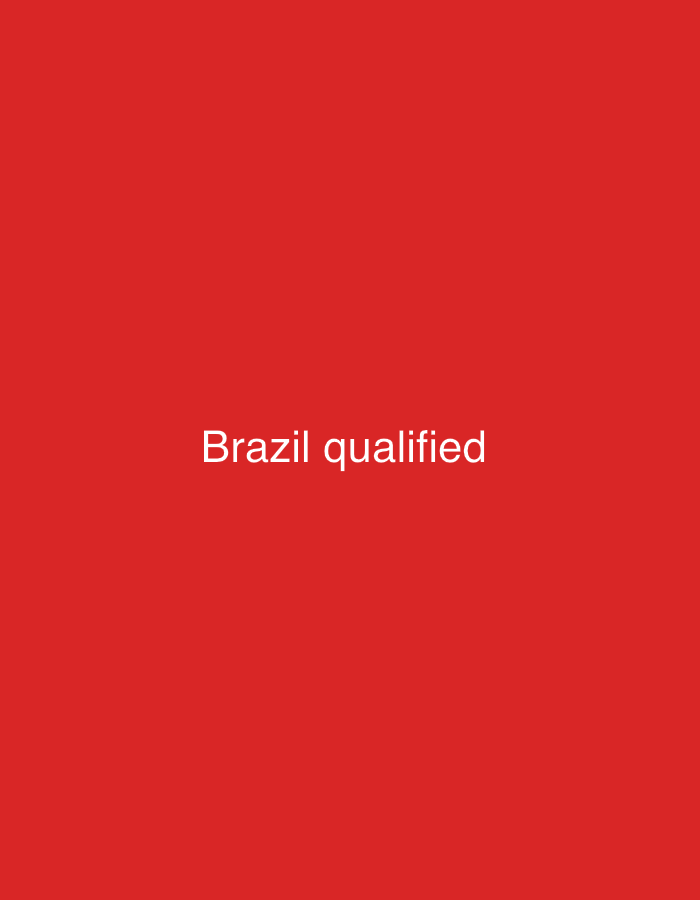 The image displays the text "Brazil qualified" in white, sans-serif font, centered on a solid red background. There are no people, objects, or environmental details present in the image, other than the text and background color. The city of Nedelino, Bulgaria, is not depicted or implied in any way by the image content.