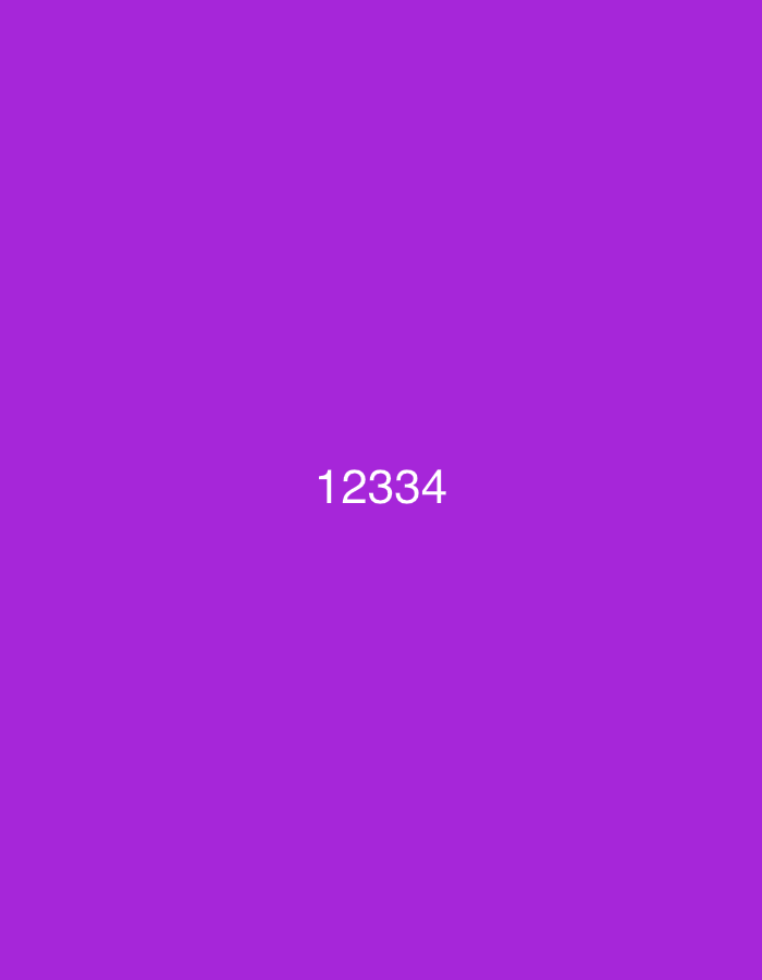 This media file displays a solid, vibrant purple background. Centered horizontally and vertically on this uniform field are the white digits "12334". The text is rendered in a clear, sans-serif font. There are no other visible subjects, such as people or objects, nor are there any discernible scenes, settings, activities, or events taking place within the image. The time of day, weather, or any specific location cues are absent from the visual content. The image is a minimalist composition focusing solely on the numerical sequence against a monochromatic backdrop. This image is associated with Ihtiman, Bulgaria.