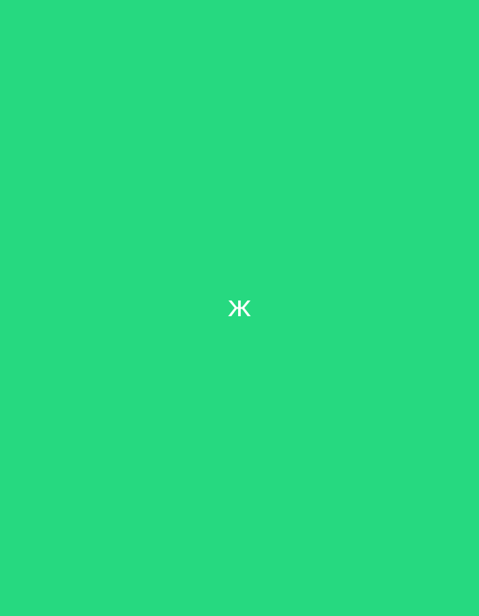 The image displays a minimalist composition with a solid, vibrant green background. Centered on this monochromatic field is a single, white Cyrillic letter "Ж". No other subjects, objects, or activities are depicted. The overall impression is abstract and graphic, focusing solely on the color and the prominent character.