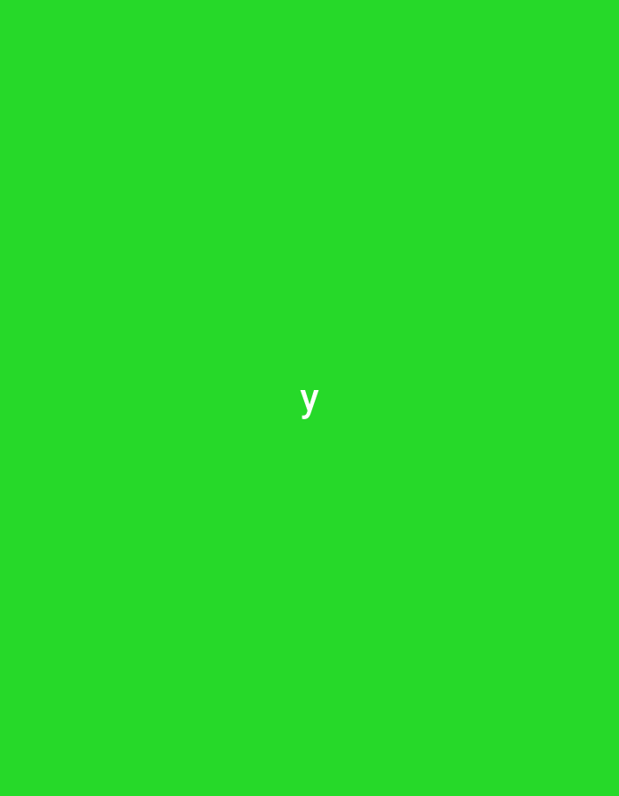 A white lowercase letter "y" is centered on a solid green background. There is no indication of location or objects.