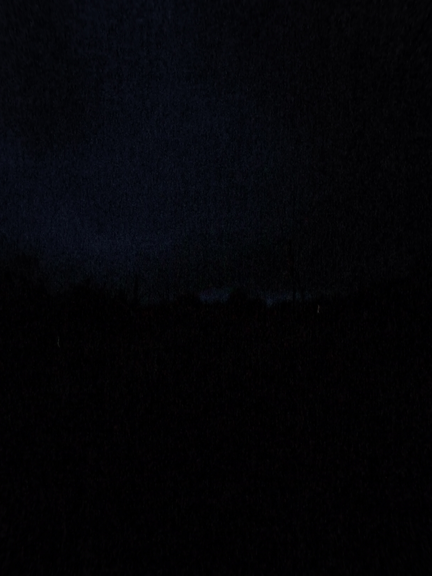 The image depicts a dark, outdoor scene, likely during twilight or at night. A dark, undulating horizon line, possibly representing trees or a landscape, occupies the lower half of the frame. Above this horizon, the sky is a deep, almost black, blue, with a slight texture visible in the upper left quadrant. No specific details of people, structures, or discernible objects are clearly visible due to the low light conditions. The scene is predominantly characterized by its darkness and lack of detail, suggesting a rural or undeveloped area. The location in Ustyvytsia, Ukraine, does not provide further specific visual information to the image itself.
