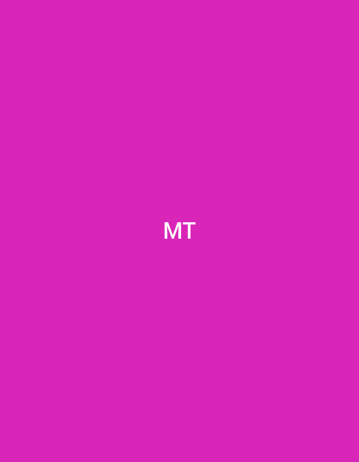 The image displays a solid magenta background. In the precise center of the image, the capital letters "MT" are rendered in white text. A second instance of the capital letters "MT" is visible in the upper right corner of the image, also rendered in white. There are no people, subjects, objects other than the text, actions, or interactions depicted. The environment is abstract, consisting solely of a uniform color field with text overlays. The image contains no visual information or contextual cues to indicate a geographical location, including the city of Casablanca, Morocco.