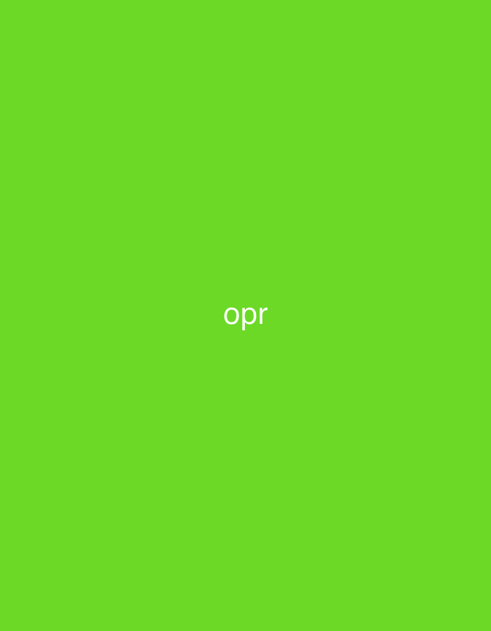 The image displays a solid, vibrant green background. Centered horizontally and vertically on this plain background are the three lowercase letters "opr" in a light gray or white color, providing a clear contrast against the green. There are no other visible subjects, objects, or activities taking place. The image is minimalist, focusing solely on the text against the monochromatic green field. No specific time of day, weather conditions, or location cues are depicted within the visual content of the image.