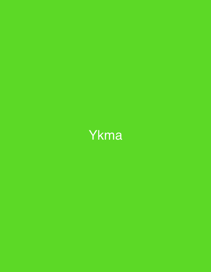 The image displays a uniform, vibrant green background. The white, sans-serif text "Ykma" is centrally positioned, slightly below the vertical midpoint of the frame. This scene, located in the city of Casablanca, Morocco, consists solely of the solid colored background and the text. No discernible people, subjects, objects, actions, interactions, or environmental features beyond the plain color and lettering are present.