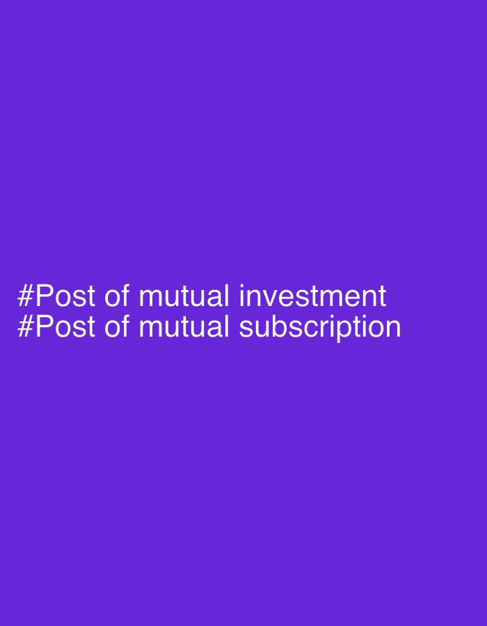 Two lines of text are centered on a solid purple background. The top line reads "#Post of mutual investment". The bottom line reads "#Post of mutual subscription". There is no discernible context for a location in Maladzyechna, Belarus.