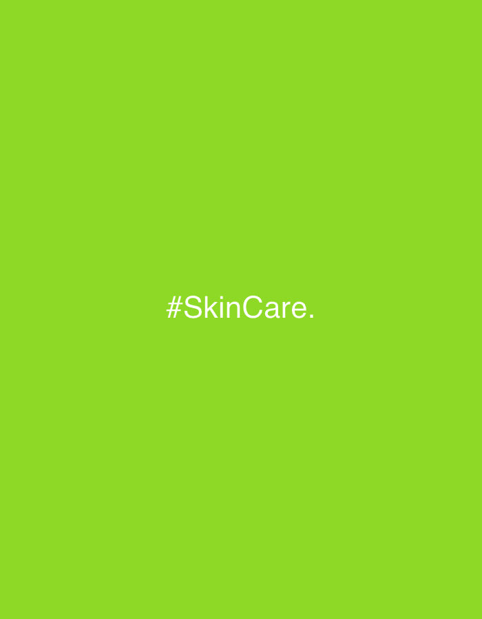 The image is a solid green color with the white text "#SkinCare." centered in the frame.