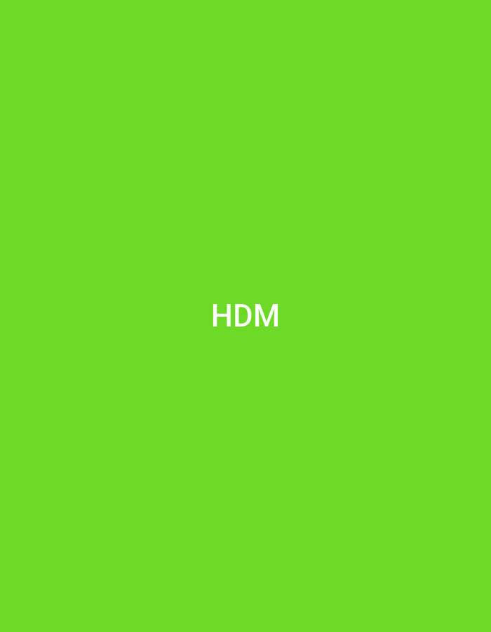 The image displays a solid lime green background. Centrally positioned, the white uppercase letters "HDM" are visible. There are no discernible people, physical objects (beyond the text itself as a graphical element), actions, interactions, or environmental features depicted within the scene. The image lacks any visual cues or geographical elements that would indicate a specific location, including the city of Casablanca, Morocco, or any other real-world setting.