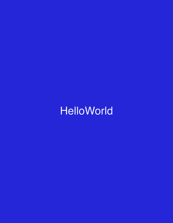 The image shows the text "HelloWorld" in white font against a solid blue background.