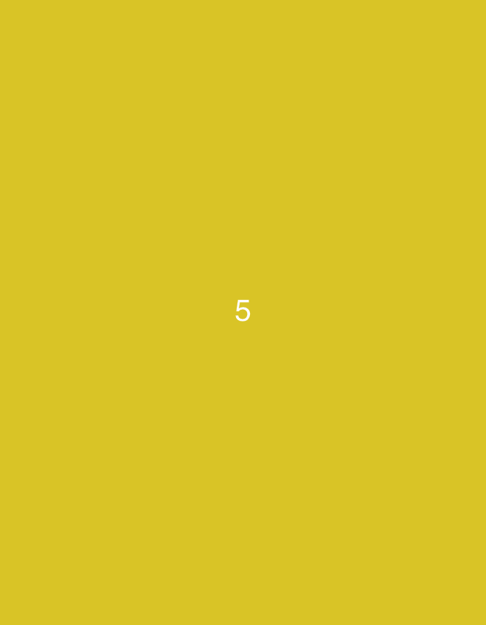A flat, solid goldenrod yellow background occupies the entire frame, centrally featuring the white numeral '5'. The image provides no visual information regarding a specific environment, people, objects, actions, or interactions typically defining a scene. This image is situated in the city of Santa Ana, Venezuela.
