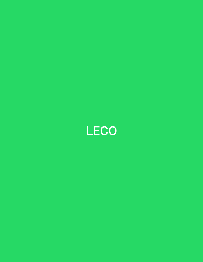 The scene in Casablanca, Morocco, presents a uniform green background with the uppercase white letters "LECO" centrally positioned. No people, other subjects, objects, actions, or interactions are visible.