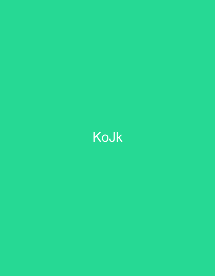 The image displays a solid, uniform teal-green background. Centered horizontally and vertically on this background is the text "KoJk" rendered in a white, sans-serif typeface. No other elements, figures, objects, or environmental details are present. The image provides no visual information to suggest a location in Casablanca, Morocco, or any other physical environment; it is purely an abstract graphical display of text on a colored field.