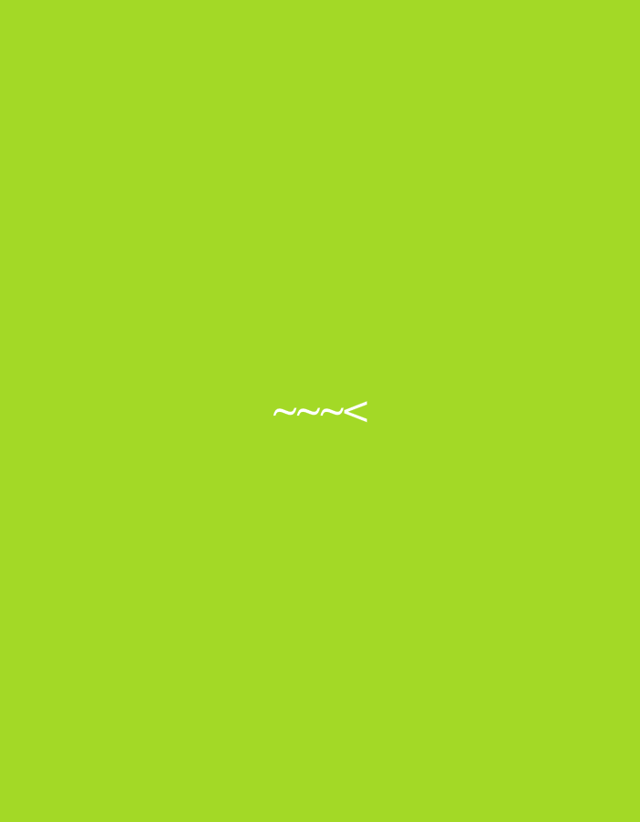 The image is a full shot of a solid, bright lime green background. In the center of the frame, a small, abstract white graphic is present. The graphic consists of three wavy lines followed by a greater-than symbol.