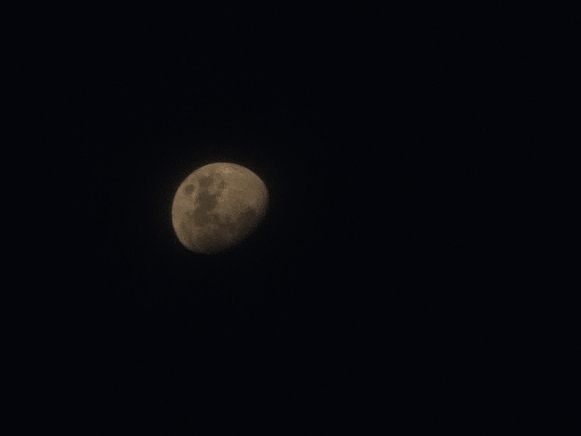 The image features a solitary moon against a deep, dark night sky. The moon is in a gibbous phase, appearing as a prominent, yellowish-brown orb occupying the left-central portion of the frame. Its surface is clearly visible, revealing numerous craters and darker areas known as maria, which contribute to its textured appearance. The surrounding sky is uniformly black, indicating a clear, cloudless night.
The crops provided offer closer views of different sections of the moon, confirming its distinct features and emphasizing the contrast between its illuminated surface and the void of space. Some crops show only parts of the moon's curve, highlighting its spherical shape and the details on its surface, while others illustrate the expanse of the dark sky. There are no other celestial bodies, objects, or activities discernible in the image.
The time of day is clearly night, characterized by the dark sky. The weather conditions are clear, allowing for an unobstructed view of the moon. No location-specific cues are visible within the image itself, but the provided context places the scene in Chaikovsky, Russia. There is no visible text in the image. The overall impression is one of serene astronomical observation.