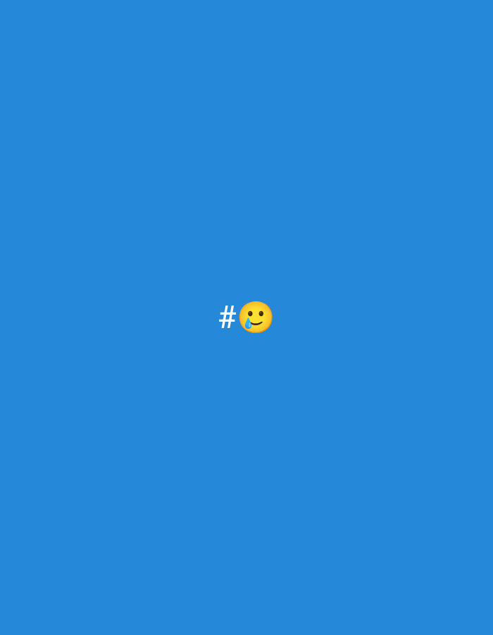The image features a minimalist composition with a solid, uniform blue background. Centered on this background are two graphical elements: a white hash symbol (#) on the left, immediately followed by a yellow emoji face on the right. The emoji is a classic circular design with a broad, closed-mouth smile, indicating happiness. However, a single blue tear is visible beneath its left eye, suggesting a "smiling face with tear" emoji, which typically conveys a mix of happiness and sadness, or being overwhelmed by emotion. The symbols appear digitally rendered. There are no other subjects, objects, or activities depicted. The image lacks any specific location cues, time of day, or weather information, and does not visually reflect the provided context of Yekaterinburg, Russia.