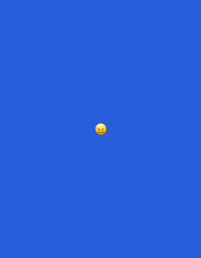 The image displays a solid, uniform royal blue background. Centrally positioned within this background is a single, yellow-hued emoji. The emoji depicts a grimacing face, characterized by tightly scrunched or X-shaped eyes and a wavy, displeased mouth, suggesting discomfort or distress. No other subjects, objects, or environmental details are present. The image is a digital graphic and does not visually contain any elements indicative of a physical geographic location; however, per the provided instruction, it is to be considered in the context of the city of Santa Ana, Venezuela.