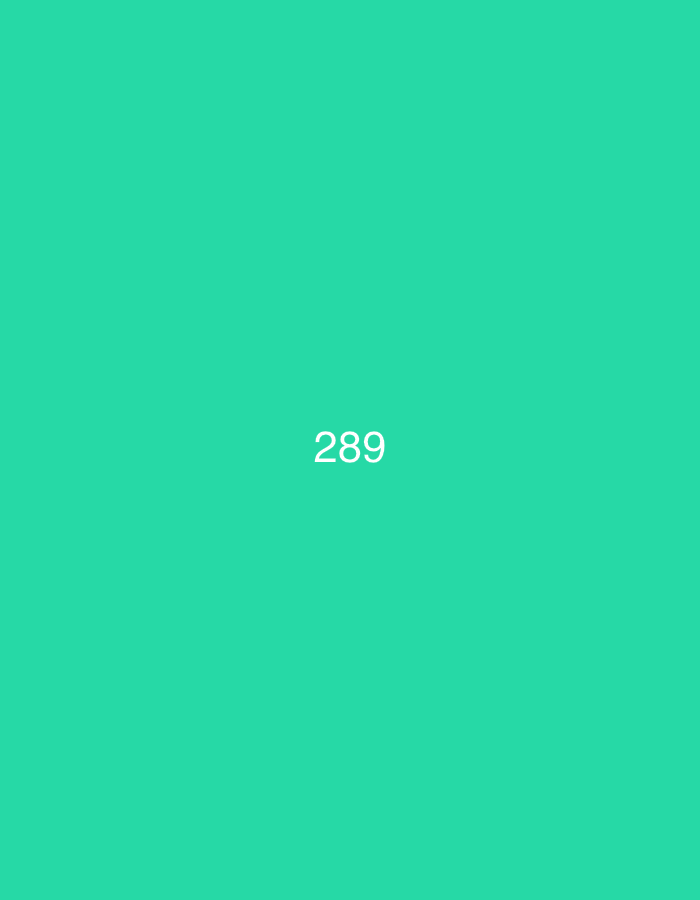 The image shows the number 289 in white text centered on a teal background. There are no discernible city features or locations within the image.
