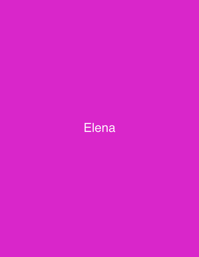 The image displays a solid, vibrant magenta background. Centered horizontally on this plain background, the word "Elena" is written in a simple, white sans-serif font. There are no other visible subjects, such as people or objects, nor any discernible activity or event taking place. The image lacks specific details regarding time of day, weather, or emotional cues. While the location context provided is Santa Ana, Venezuela, there are no visual elements within the image itself to confirm this geographical information.