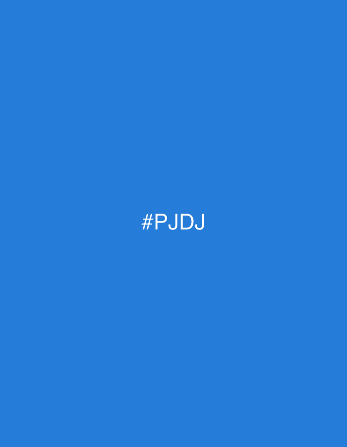 The image displays a uniform solid blue background. Centrally positioned within this blue field are the white alphanumeric characters "#PJDJ". No identifiable geographical features, architectural structures, environmental elements, individuals, subjects, objects, actions, or interactions are present within the visual frame, thus precluding the determination of a specific location, including the city of Paris, France.
