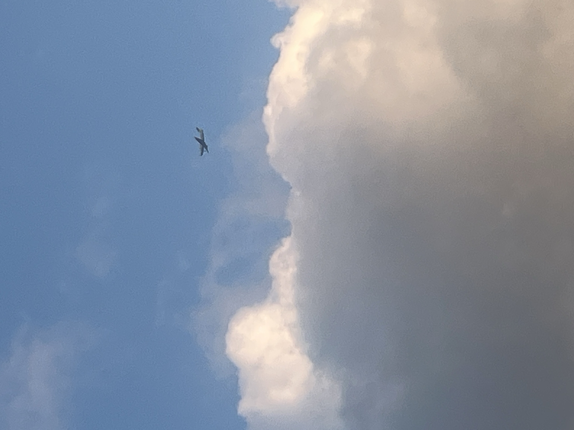 The image shows a small, propeller-driven airplane flying in a blue sky above clouds. The airplane is silhouetted against the sky and appears to be a light aircraft. The clouds are white and fluffy, with some areas appearing darker and more shadowed, suggesting they are large cumulus clouds. The lighting indicates it is daytime, possibly late afternoon or early morning, as the clouds have warm tones. The image does not contain any specific landmarks or details that would indicate a location within Jacksonville, United States of America. There are no people or interactions visible in the image.
