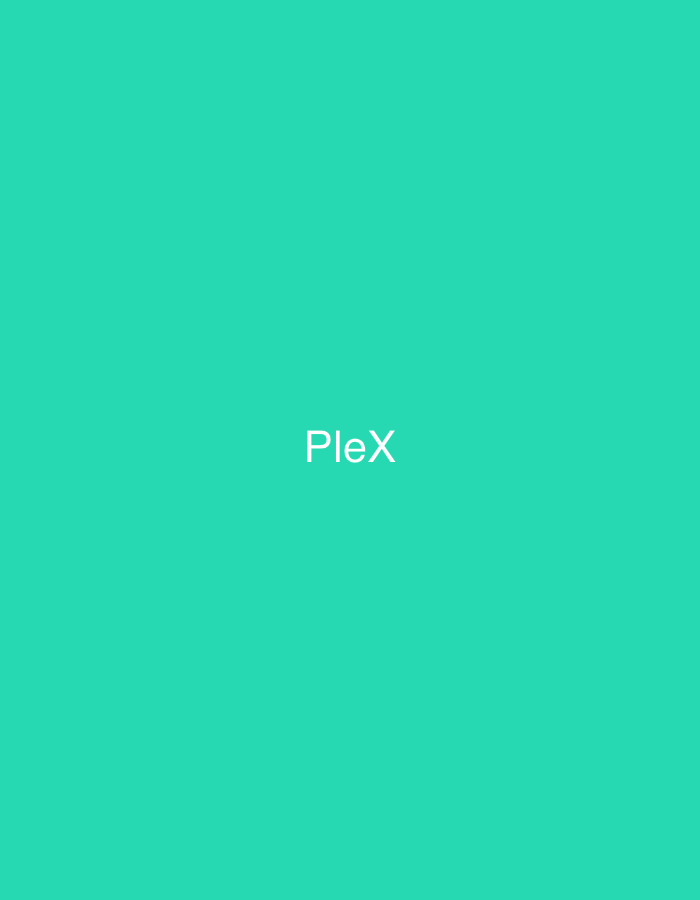 The image features a solid teal background, uniform in color and texture across the entire frame. Centrally positioned, the word "PleX" is rendered in white, sans-serif typeface, with the 'P' and 'X' capitalized and 'le' in lowercase. No other subjects, objects, or people are present. The scene depicts an abstract digital graphic without any architectural elements, landscapes, or specific environmental features. There are no visual indicators or contextual clues within the image to suggest a physical location in the city of Casablanca, Morocco, or any other geographical setting.