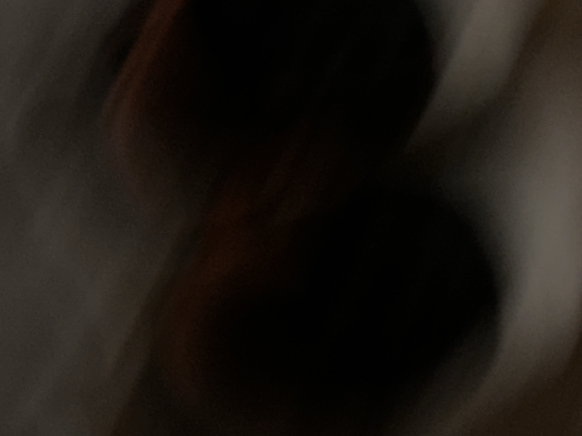 The image is extremely blurry and lacks detail, making it difficult to discern any specific objects or features. There are undefined dark and lighter areas, possibly indicating shapes or surfaces, but their nature and context are unclear. There is no indication of location or any discernible people, subjects, objects, actions, interactions, or environment. The image is too unclear to provide a forensic description.