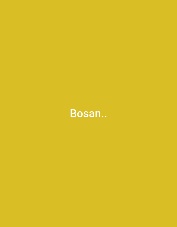 The image is a plain yellow background with the word "Bosan.." in white text centered horizontally and slightly above the vertical center. There are no other objects, people, or environmental details present. The location in Pekutatan, Indonesia, is not discernible from the image itself.