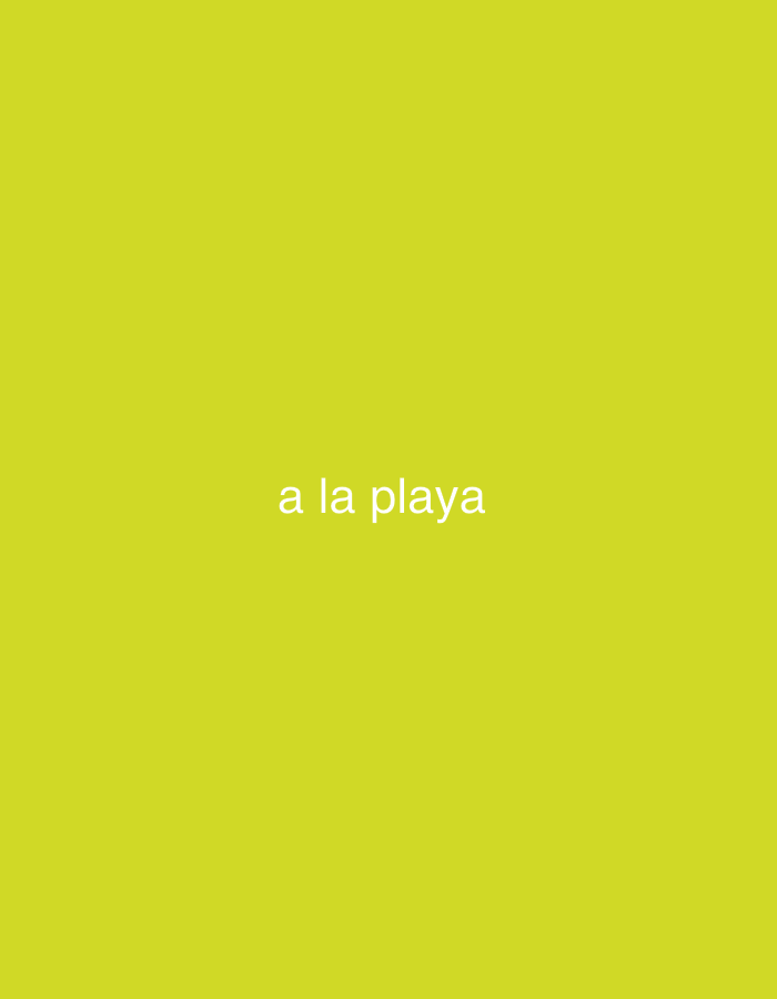 The image features a minimalist composition with a solid, vibrant lime green or chartreuse background. Centered horizontally on the screen is the text "a la playa" written in white, lowercase letters. There are no people or objects depicted, and no specific scene or setting is visible beyond the plain colored background. No activity or event is taking place. The image does not provide any visual cues regarding the time of day, weather, or specific location within Santa Ana, Venezuela. The visible text is the sole informative element within the frame.
