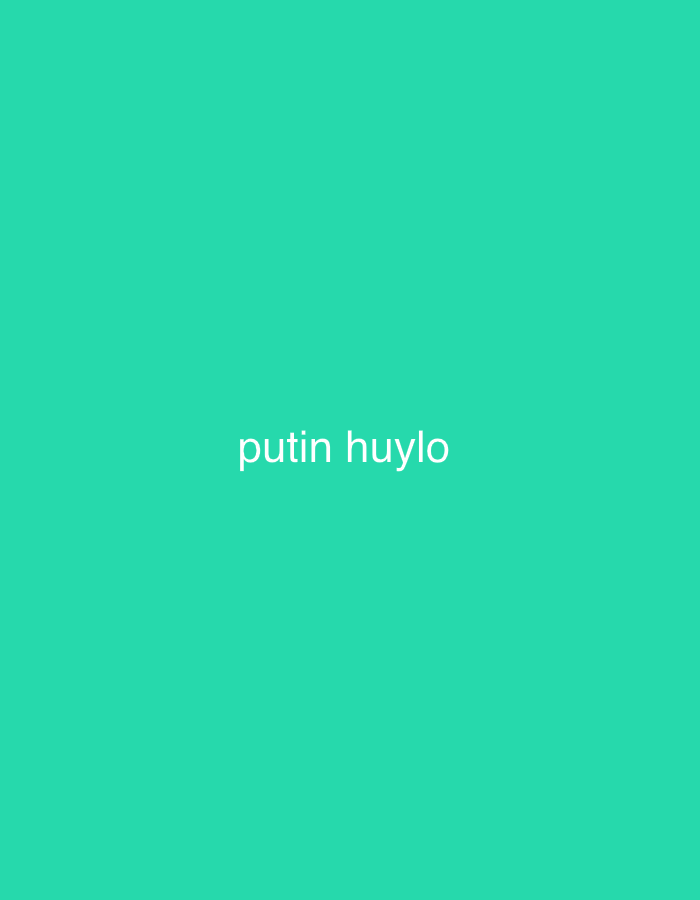 The image is a still shot of a screen displaying the text "putin huylo" in white, sans-serif font against a solid, vibrant cyan background. There are no people, objects, actions, or interactions visible in the image. The scene is an abstract digital display. There is no information available to suggest any connection to the city of Kaunas, Lithuania.