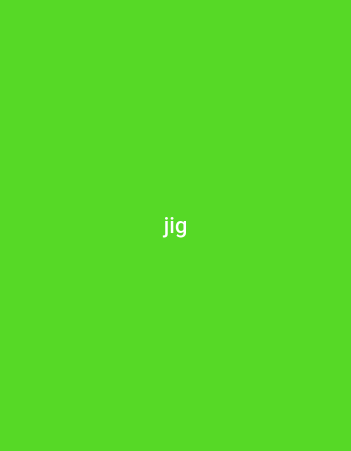 This is a media file featuring the word "jig" displayed in white, sans-serif font, centered on a bright green background. There are no people, objects, or any discernible scene or setting. The image is static and does not depict any activity or event. No specific time of day, weather, location cues, or emotions are conveyed. The only visible text is the single word "jig".