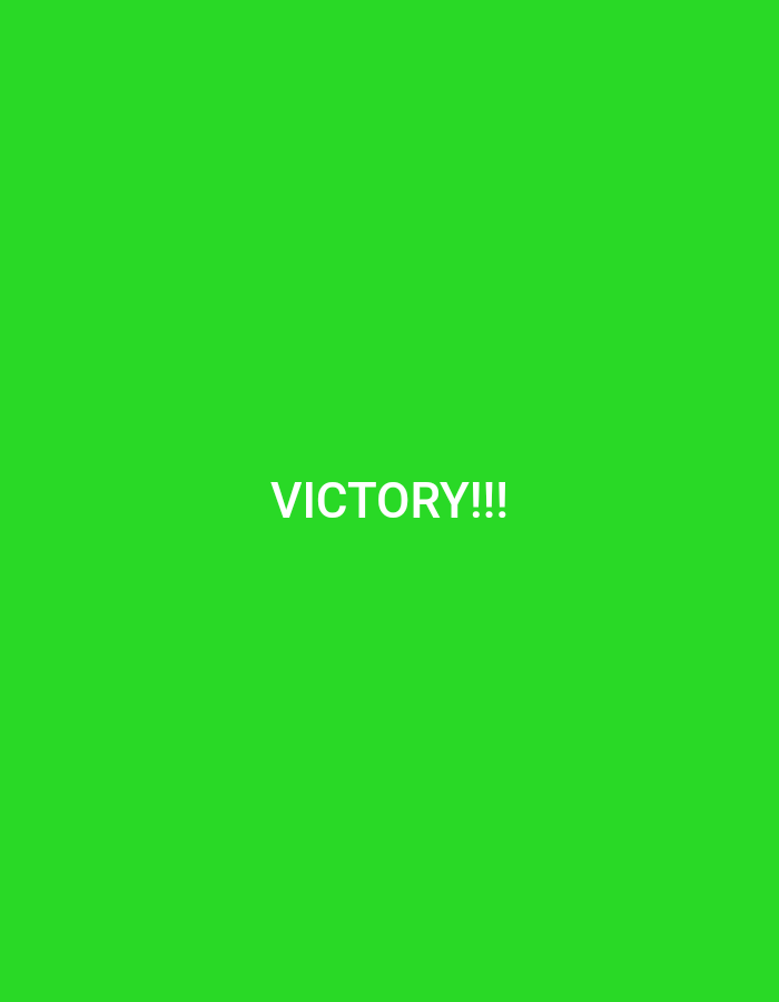 The image is a bright green, solid color background. In the center of the frame, in white text, are the words "VICTORY!!!" The text is bold and sans-serif. There are no other discernible objects, people, or environmental details in the image. The image does not contain any information about Cintaratu, Indonesia.
