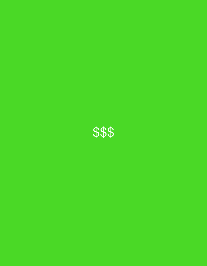 The image shows a green background with the text "$$$" in white at the center. There are no people, subjects, objects, actions, interactions, or environmental details beyond the color and text. The location is unknown.