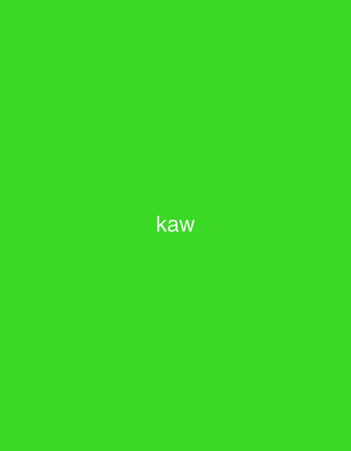 The image displays a solid, vibrant lime-green background, centrally featuring the white, sans-serif text "kaw" in lowercase characters. In the context of Casablanca, Morocco, this graphic exists as a distinct visual entity, possibly a digital screen display, a sign, or a graphic element. The scene is devoid of observable people, other objects, or discernible actions and interactions within the frame. The environment is represented solely by the bright green color and the text "kaw," which serve as the primary and only subjects of this particular visual documentation from Casablanca.