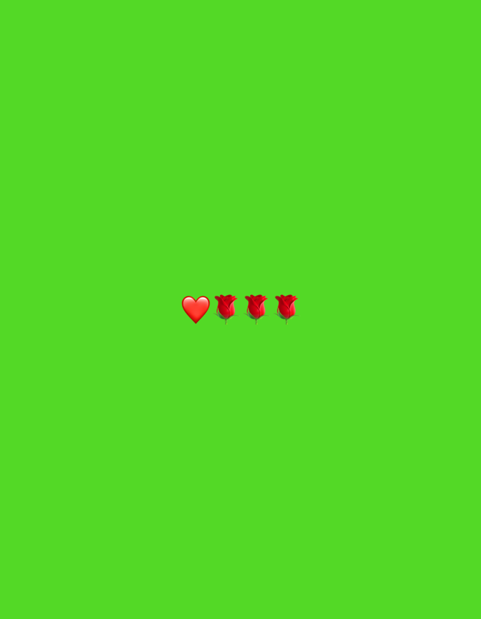 The image features a bright green background with a red heart emoji and three red rose emojis arranged horizontally in the lower center. There is no identifiable location in Stara Zagora, Bulgaria, or any other city. The image is purely symbolic, representing affection or love, and contains no people or discernible actions.