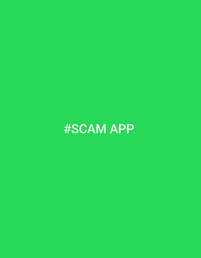 The image is a bright green background with the text "#SCAM APP" centered horizontally and located in the lower middle portion of the image. There are no people, objects, actions, or interactions visible. The environment is a plain, solid color. The location in the city of Ko Samui District, Thailand is not determinable from the image content.