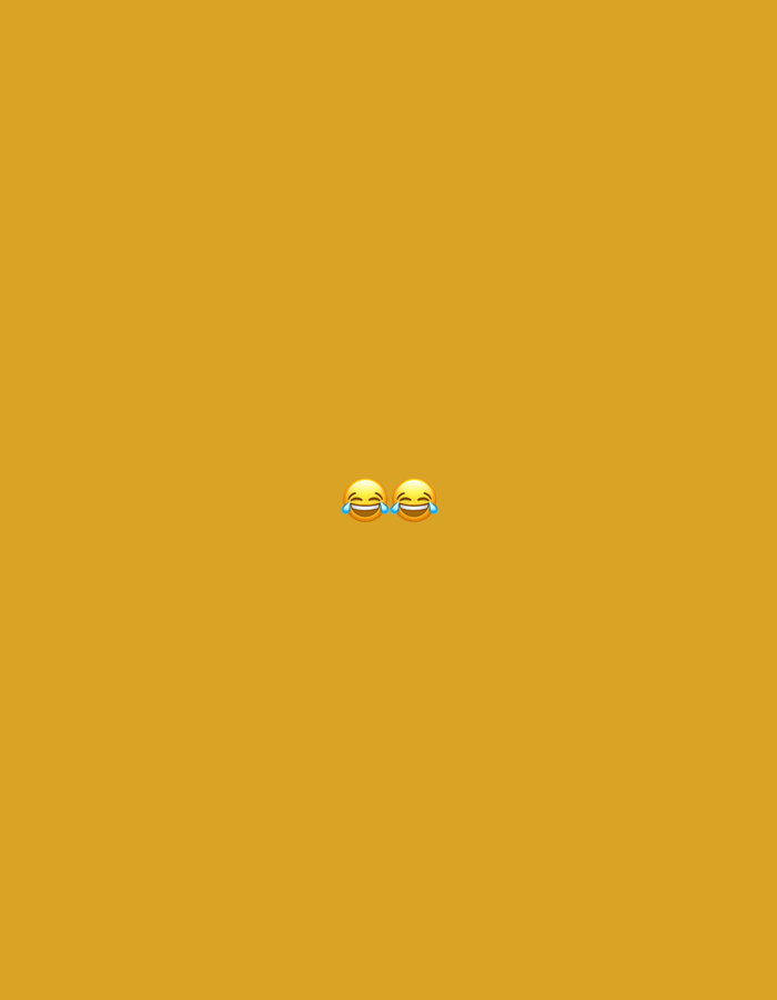 Two "face with tears of joy" emojis are positioned in the center of a plain, golden-yellow background. The emojis are side-by-side, with the left emoji slightly higher than the right. The background is a solid color with no discernible features.