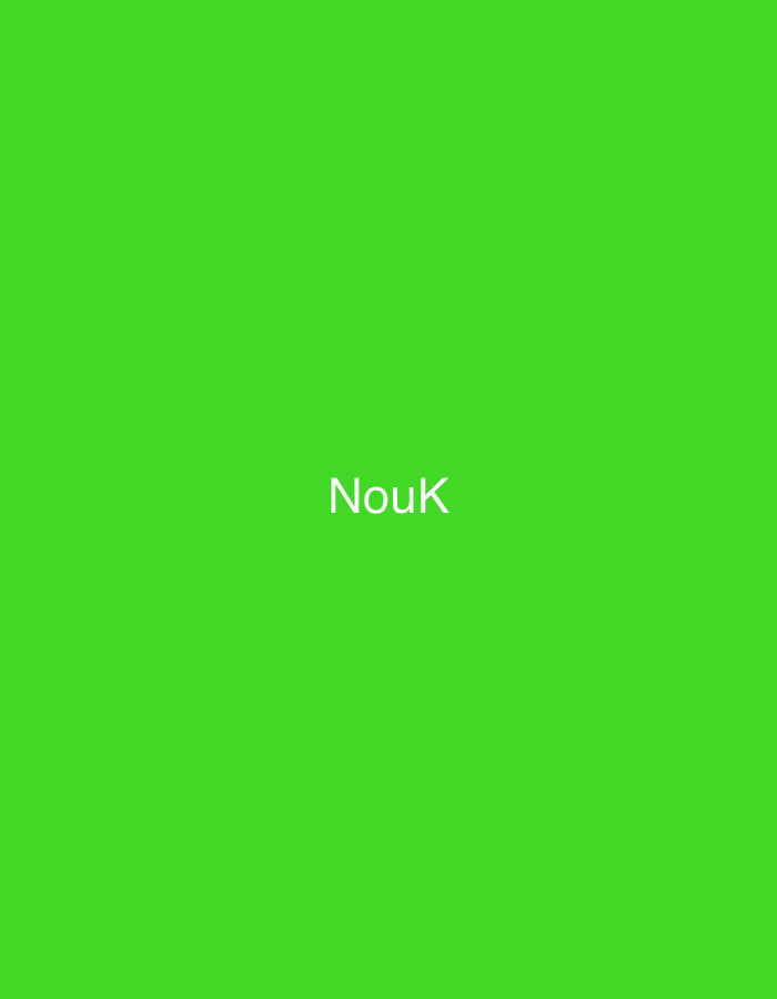The provided image is a digital graphic and does not depict a physical scene or location in Casablanca, Morocco, or anywhere else. The image displays a solid, vibrant lime green background. Centered horizontally and slightly below the vertical midpoint of the frame, the word 'NouK' is displayed in clear, white capital letters using a sans-serif font. There are no people, additional objects, or discernible actions or interactions depicted within the image.