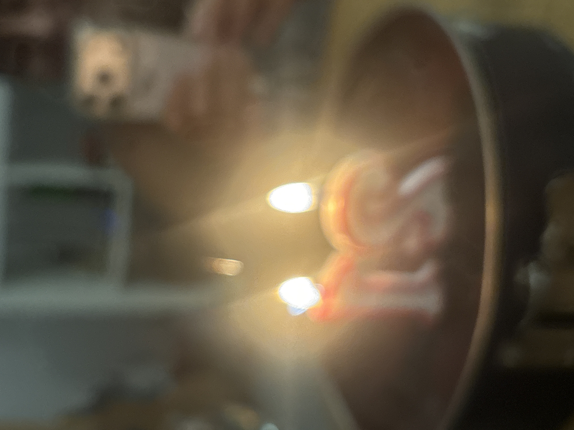 Due to the extreme blurriness of the image, it is impossible to provide an accurate description of the scene, people, objects, actions, interactions, or location. The available information is insufficient for a detailed and reliable analysis.