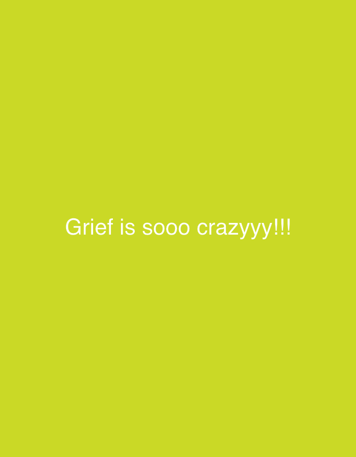 The image displays a digital graphic on a solid lime-green background. White sans-serif text is centrally positioned, reading 'Grief is soooo crazyyy!!!' There are no human figures, identifiable objects, specific actions, or natural environmental elements depicted. This image is described within the context of the city of Rafin Par, Nigeria.