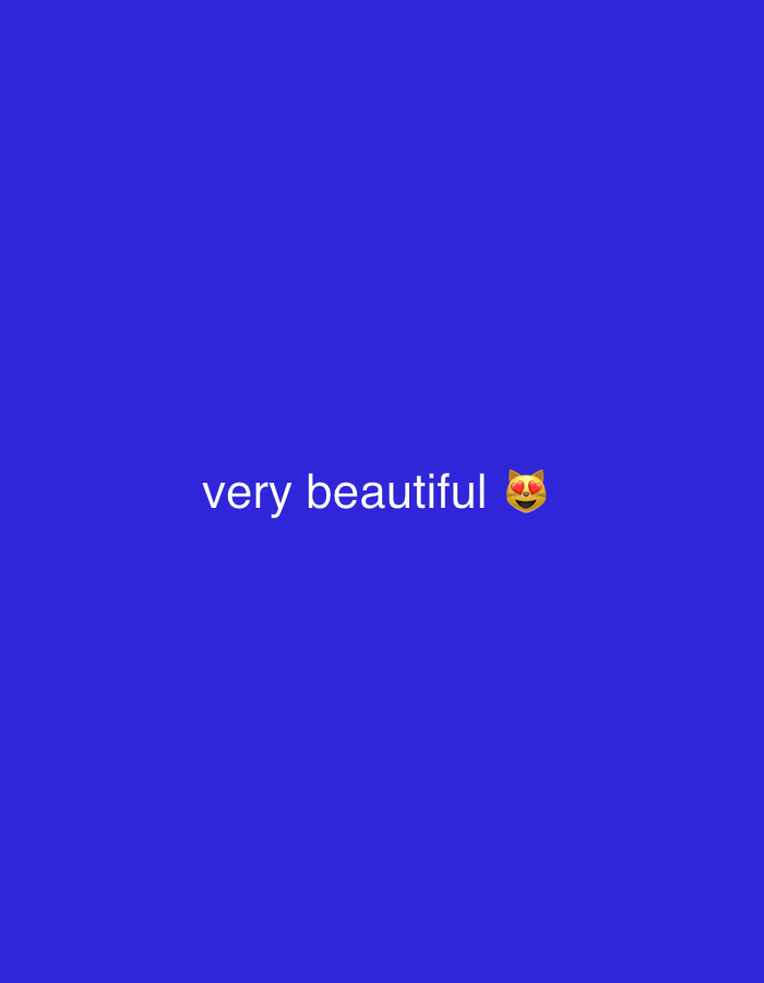 The image displays a digital graphic on a solid royal blue background, located in Tatarskoe Mamatkozino, Russia. White, sans-serif text, "very beautiful", is horizontally centered in the lower-middle portion of the frame. To the immediate right of the text, a yellow cat-face emoji with red heart-shaped eyes is present. The scene contains no people, physical subjects, objects, actions, or interactions; the environment is a uniform, untextured blue field.