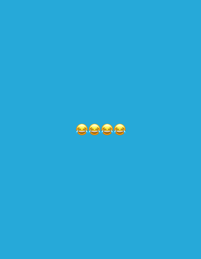 Four "Face with Tears of Joy" emojis are horizontally aligned in the center of a solid blue background.