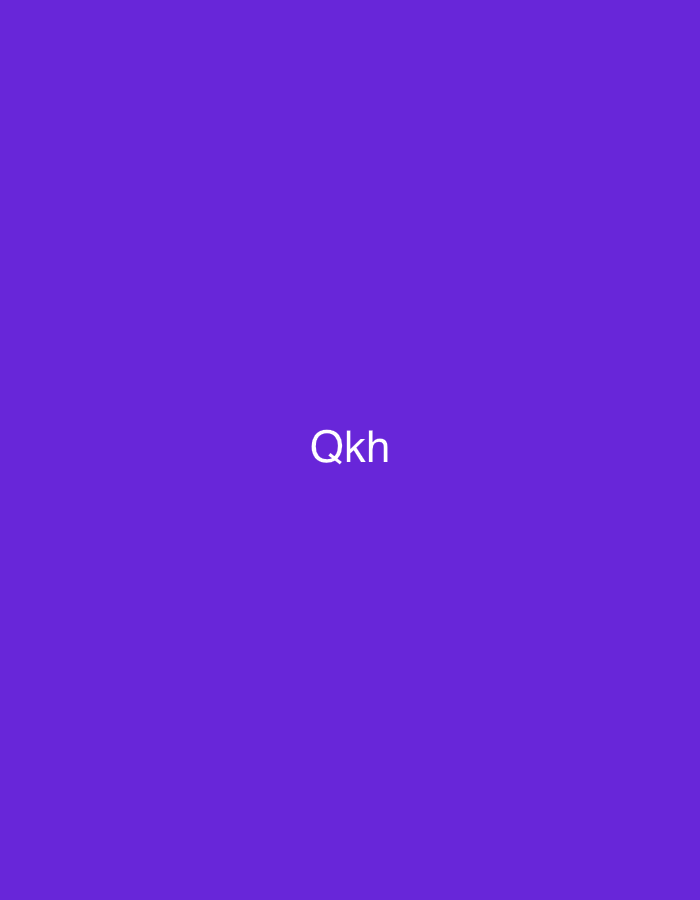 The image displays a solid, uniform field of purple color. Centrally positioned against this background are the white alphanumeric characters "Qkh". There are no other discernible subjects, objects, individuals, actions, or environmental details present. The image provides no visual cues or context that would allow for the identification of a specific geographical location, nor any association with the city of Casablanca, Morocco.