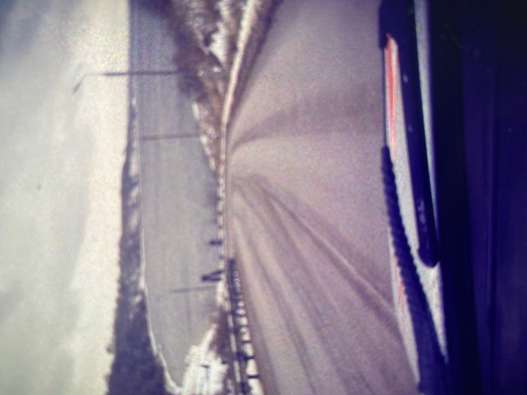 The image shows a road with a guardrail on one side and trees on the other. A street light is visible on the left. The view is likely from inside a vehicle, with part of the dashboard or interior visible on the right. The location is potentially Saint Petersburg, Russia, but the limited details make it difficult to confirm.