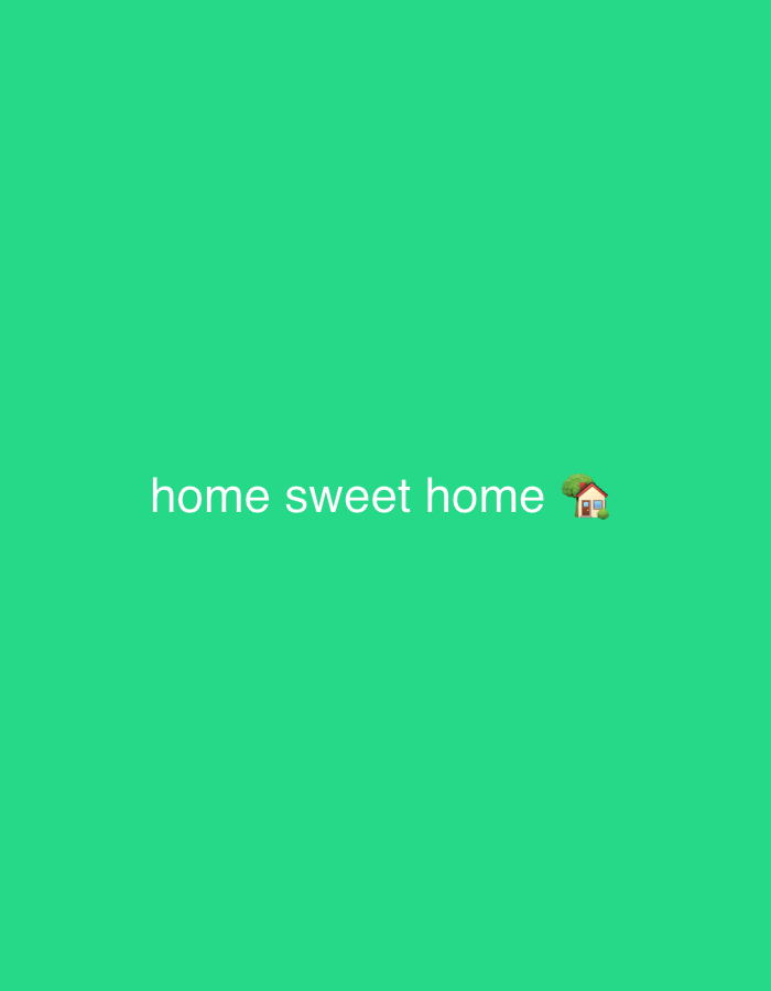 The image displays the text "home sweet home" in white font, accompanied by a small house emoji on the right. The background is a solid, vibrant green. There are no people, objects, or environmental features present besides the text and emoji. The location of Rafin Par, Nigeria, is not depicted in this image.