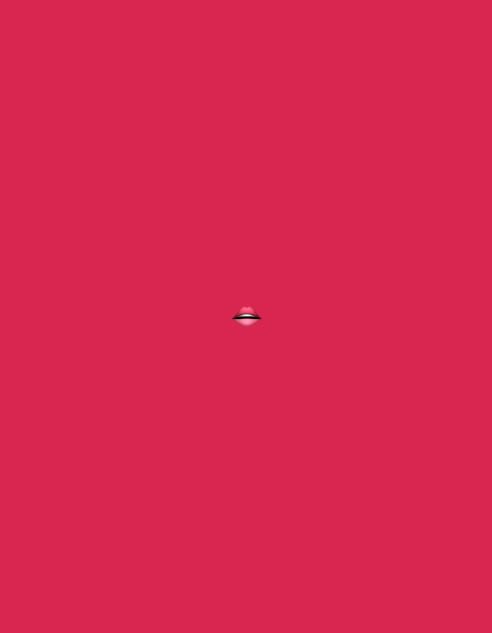 The image presents a minimalist composition featuring a pair of human lips centered against a uniform, solid magenta background (RGB approximately 229, 0, 95). The lips are slightly parted, revealing a dark internal cavity. They exhibit a glossy appearance, suggesting the presence of a cosmetic application, with a subtle highlight on the upper lip. A thin, dark line defines the perimeter of the lips. The lips occupy a small proportion of the overall frame. No other subjects, objects, actions, interactions, or environmental details are discernible within the image. There are no visual cues or contextual information present in the image to indicate a specific geographic location, including the city of Santa Ana, Venezuela, or any other locale.