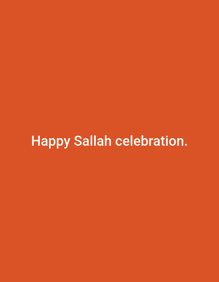 The image is a digital graphic with an orange background. White text in the center reads "Happy Sallah celebration." The location in the city of Narayi, Nigeria is not discernible from the image.